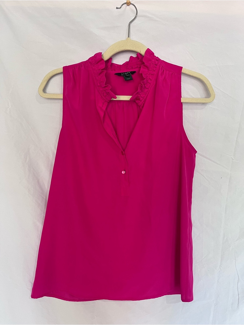 J. Crew Ruffled V-Neck Sleeveless Shell - Hot Pink